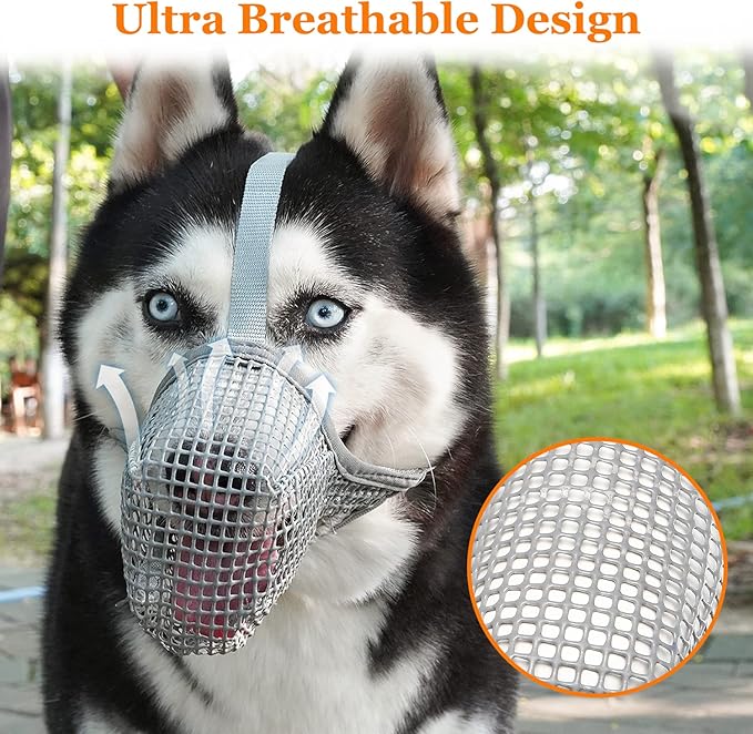 Crazy Felix Dog Muzzle, Soft Mesh Muzzle for Small Medium Large Dogs Labrador German Shepherd, Breathable Adjustable Muzzles for Biting, Chewing, and Scavenging, Allows Panting and Drinking(Grey, XS)