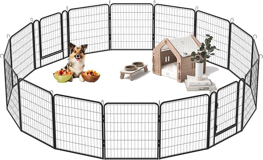 Metal Dog Playpen Outdoor, 32" Height 12 Panels Pet Kennel Crate for Puppy/Small/Medium Dogs, Heavy Duty Metal Playpen with Door, Indoor Portable Dog Fence Pet Exercise Pen for Yard RV Camping