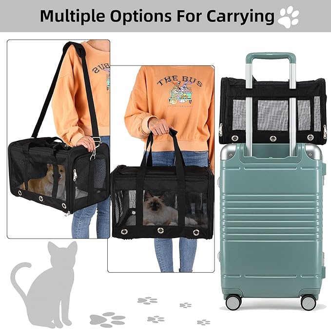 Soft Sided Cat/Dog Carrier,Collapsible Mesh Pets Travel Carriers for Pet/Puppy with Shoulder Strap & Removable Mat,Top Load Small Dogs/Cats Carry Bag Up to 25 Lbs(Black - L)