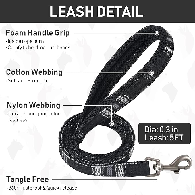 GAMUDA Dog Harness Collar and Leash Set, Horse Care Sheets, No Chock No Pull Adjustable Vest Harnesses Plaid Reflective for Medium Dog, Cat, Small Horse, Small Bull and Pig (Black, S)