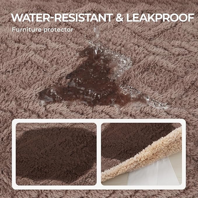 Waterproof Pet Blanket, Liquid Pee Proof Dog Blanket for Sofa Bed Couch, Reversible Sherpa Fleece Furniture Protector Cover for Small Medium Large Dogs Cats,Khaki Medium(57" x 40")