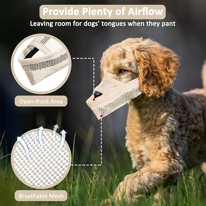 Crazy Felix Nylon Dog Muzzle for Small Medium Large Dogs, Air Mesh Breathable and Drinkable Pet Muzzle for Anti-Biting Anti-Barking Licking (XXS, Beige)