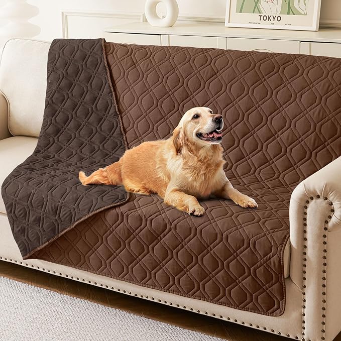 hyha Waterproof Dog Bed Blanket, Soft Dog Bed Cover Pet Blankets, Washable Couch Sofa Cover for Dogs, Reversible Pet Sofa Covers for Furniture (52x82 Inch, Chocolate/Brown)