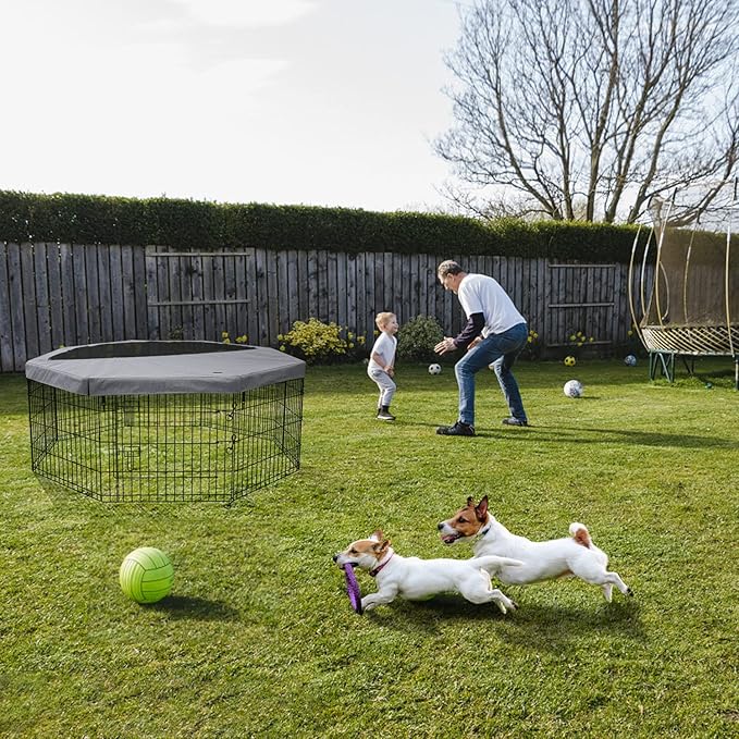 PETIME Foldable Metal Dog Exercise Pen/Pet Puppy Playpen Kennels Yard Fence Indoor/Outdoor 8 Panel 24" W x 24" H with Top Cover (with top Cover, 8 Panels 24" H)