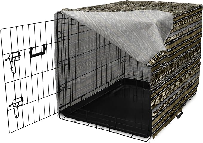 Ambesonne Boho Dog Crate Cover, Tribal Ethnic Retro Mayan Native American Funky Hippie Culture Pattern, Easy to Use Pet Kennel Cover for Medium Large Dogs, 36 Inch, Coffee Charcoal