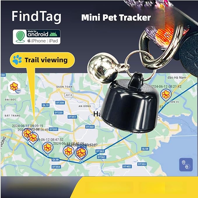 Mini Dog Tracker Cat Tracker,Mini Tracker for Pet iOS and Android, Smart Pet Tracker Location Tracking Collar, Works Worldwide with Any Collar, No Other Fees, Find Tag