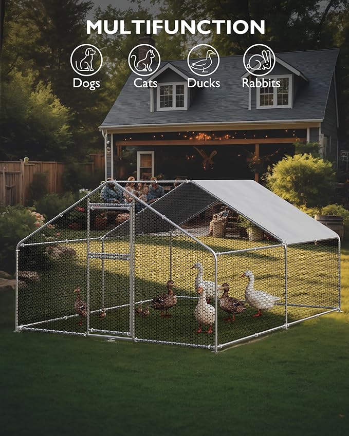 Large Outdoor Dog Kennel, Big Outside Dog House, Heavy Duty Dog Run Enclosure Playpen Coop Fence with Waterproof and Anti-UV Cover Roof, 13.1 x 9.8 x 6.4 Ft