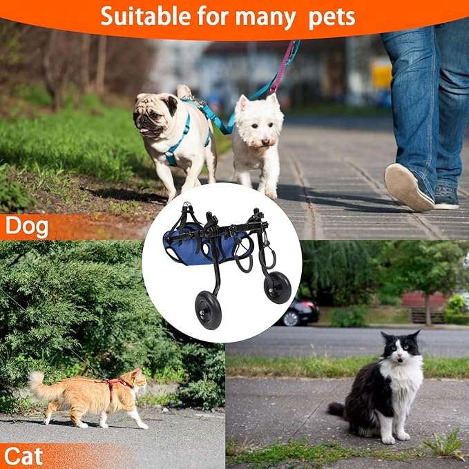 Dog Wheelchair for Back Legs, Adjustable Dog Wheelchairs with 2 Wheels, Dog Wheelchair Cart for Hip Support, Mobility Aids for Small Pets Hind Limbs (Small)