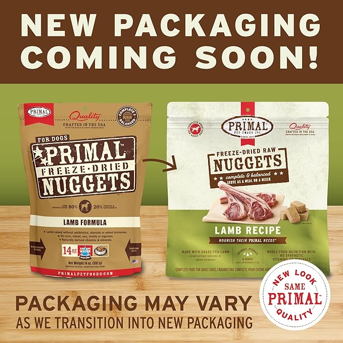 Primal Freeze Dried Raw Dog Food Nuggets, Lamb, Complete & Balanced Meal, Also Use as Topper or Treat, Premium, Healthy, Grain Free, High Protein Raw Dog Food, 14 oz (Pack of 4)