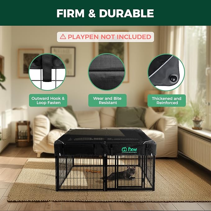FXW Mesh Top Cover Specialized for FXW Dog Playpen (Not Suitable for Other Brands), Fits for FXW 24" H 8 Panels Homeplus/Rollick/Instant Dog Playpen│Patent Pending (Playpen not Included)