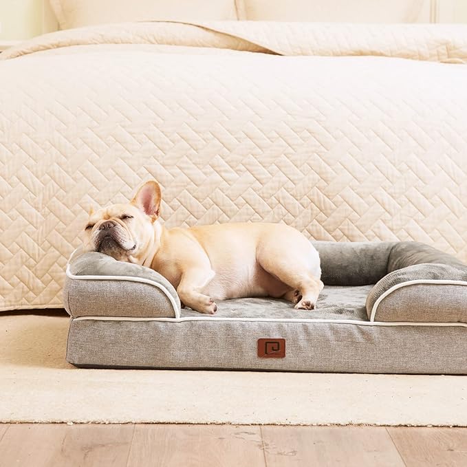 EHEYCIGA Orthopedic Dog Beds for Large Dogs, Waterproof Memory Foam Large Dog Bed with Sides, Non-Slip Bottom and Egg-Crate Foam Large Dog Couch Bed with Washable Removable Cover, Grey
