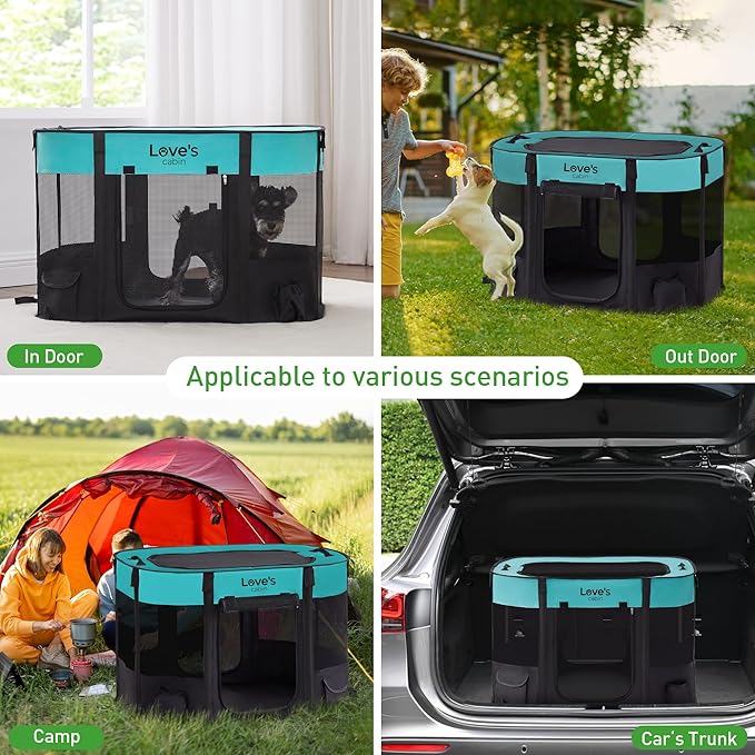 Love's cabin Pet Puppy Dog Playpen, Large Dog Tent Crates Cage Indoor/Outdoor, Portable Exercise Playpen for Dog and Cat, Foldable Pop Up Dog Kennel Playpen with Carring Case (L, Green)