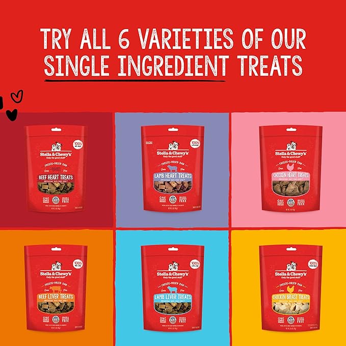 Stella & Chewy's Freeze-Dried Raw Single Ingredient Beef Heart Treats, 3 oz. Bag
