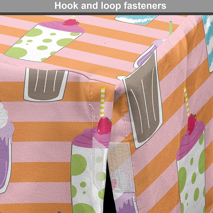 Lunarable Drinks Dog Crate Cover, Colorful Ice Cream Milkshake Creamy on a Striped Background, Easy to Use Pet Kennel Cover for Small Dogs Puppies Kittens, 18 Inch, Salmon Pale Pink