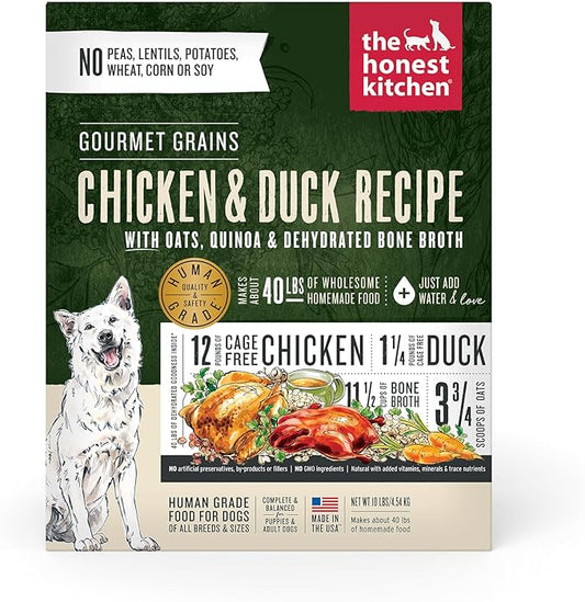 The Honest Kitchen Human Grade Dehydrated Gourmet Grains Dog Food - Chicken & Duck , 10 Pound Box
