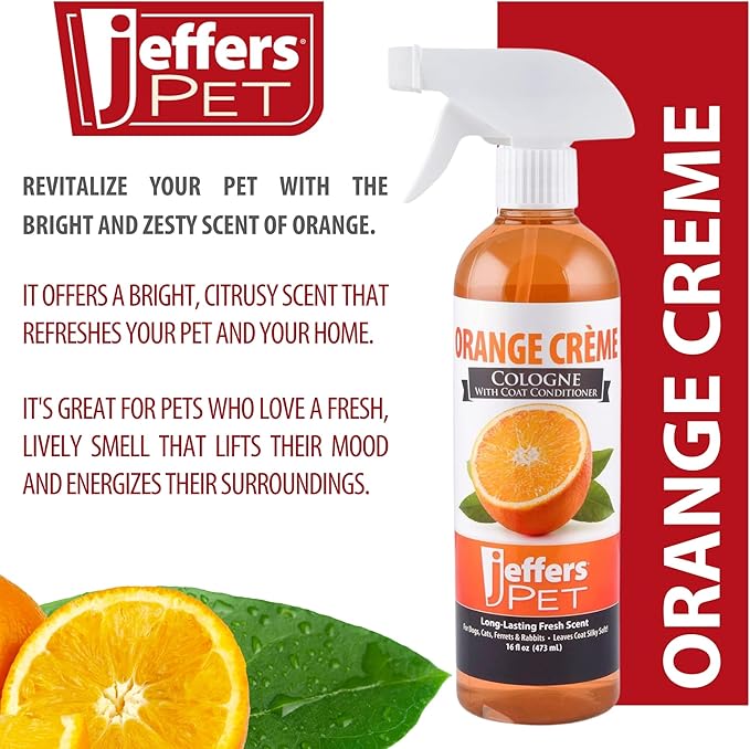 Jeffers Pet Cologne for Dogs, Cats, Rabbits & Ferrets, Orange Creme 16oz – Soap-Free, Conditioner for Silky Coats, Safe & Fresh Fragrance, Deodorizing Spray for Pets, Grooming Essentials