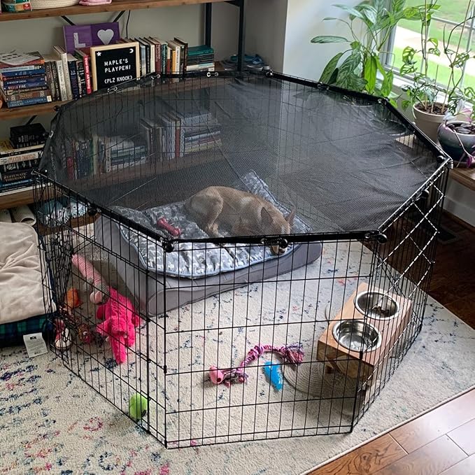 Universal Octagonal Dog Playpen Top Cover, Provide Shade and Security for Pets Outdoor and Indoor, Fits All 24" Wide 8 Panel Pet Exercise Pen (8x24 W Cover, Mesh)