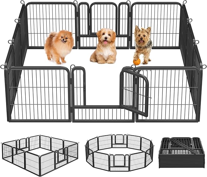 Yaheetech Dog Playpen Outdoor, 24 inch 24 Panels Dog Pen Indoor Heavy Duty Puppy Exercise Pen Metal Pet Fence for RV Camping/Yard/Garden