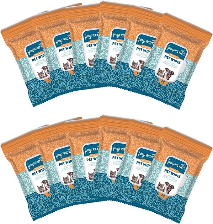 FurryFriends Pet Wipes | Unscented | Hypo-allergenic | Alcohol Free| Deodorizing | Removes Loose Hair & Dirt | Incredibly Clean | 12 Pack