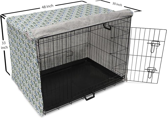 Lunarable Jacobean Dog Crate Cover, Herbal Pattern Pastoral Vintage Rustic Wedding Inspired Foliage Springtime, Easy to Use Pet Kennel Cover for Medium Large Dogs, 48 Inch, Blue Green Cream