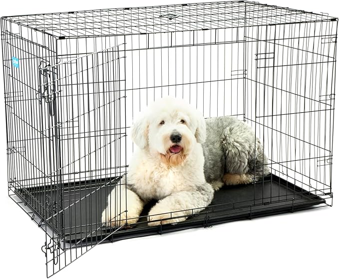 Secure and Compact Double Door Metal Dog Crate, Extra Large with Divider Panel