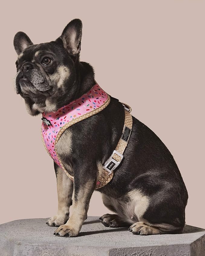 Ruffhaus NYC Pink Sprinkles Reversible Dog Harness, Ice Cream Waffle Cone, Banana Split Printed No Pull Harness Puppy Gift Girl Dog Birthday & Gotcha Day Medium
