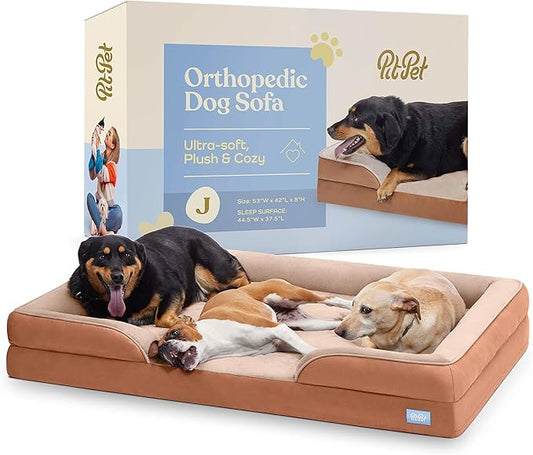 Orthopedic Sofa Dog Bed - Ultra Comfortable Dog Bed for Large Dogs - Breathable & Waterproof Pet Bed- Egg Foam Sofa Bed with Extra Head and Neck Support - (XX-Large, Brown)