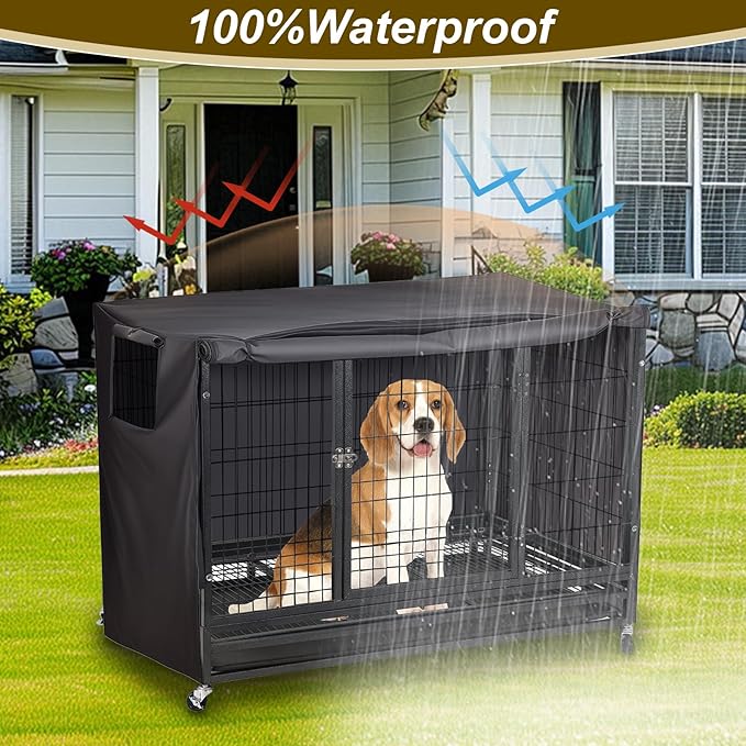 Dog Crate Cover 48 Inch Heavy Duty Durable 600D Polyester Insulated Dog Kennel Cover for Dog Cage, Dog Cage Cover Fit for Most Wire Pet Crates (ONLY Cover)