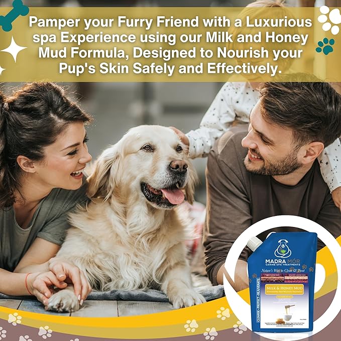 Worldwide Nutrition Madra Mor Milk & Honey Mud Spa Bath for Dogs | Dog Bath for Dog Grooming | 10oz Pouch Mud Bath Dog Essentials with Multi-Purpose Key Chain, brown