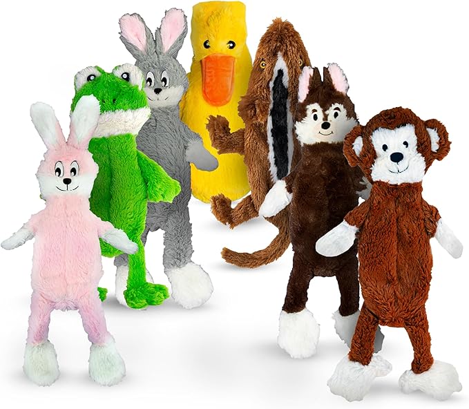 FGA MARKETPLACE Pack of 7 Flat NO Stuffing NO Squeak Plush Dog Toys, Funny Style Will Entertain Your Dog for Hours, Recommended for Small and Medium Dog 21 INCH Long