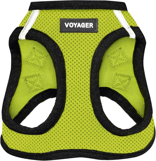 Voyager Step-in Air Dog Harness - All Weather Mesh, Reflective, No Pull Harness for Small, Medium Dogs, Cats - Secure with Hook & Loop Fastener, Buckle, Double D-Rings - Lime Green/Black Trim, XXXS