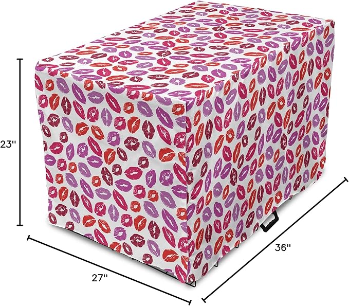Lunarable Kiss Dog Crate Cover, Fun Colorful Design Lipsticks Kisses Fashion Illustration Print Artwork, Easy to Use Pet Kennel Cover for Medium Large Dogs, 36 Inch, Fuchsia and Raspberry