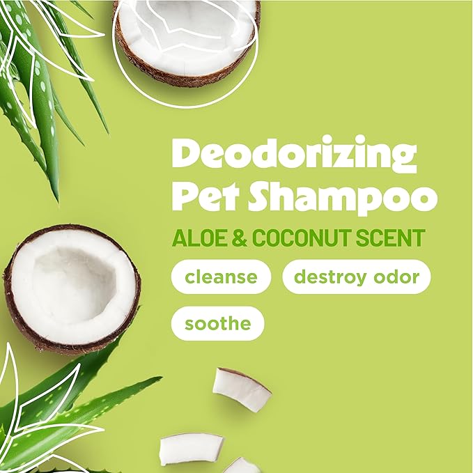 TropiClean Deodorizing Dog Shampoo for Smelly Dogs, Powerful Odor Control, Puppy Safe, Made in the USA, Aloe & Coconut Scent, Cat Friendly, 20oz.