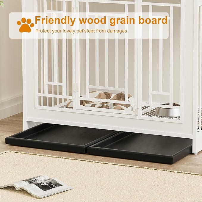 KEIKI Large Dog Crate End Table, Heavy Duty Dog Crate with Drawers, Decorative Indoor Furniture, 43.3" L x 29.5" W x 43.3" H, White