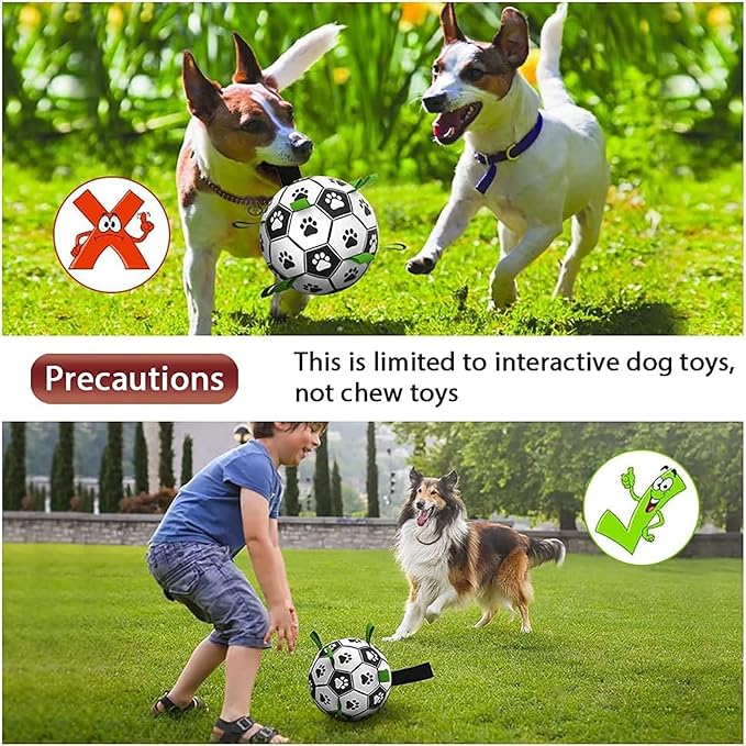 QDAN Dog Toys Soccer Ball with Straps, World Cup Interactive Dog Toys for Tug of War, Puppy Birthday Gifts, Dog Tug Toy, Dog Water Toy, Durable Dog Balls for Medium Large Dogs(8 Inch)