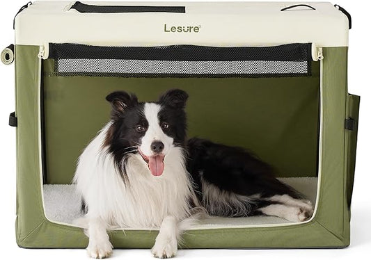 Lesure Collapsible Travel Dog Crate for Small Dogs, Portable Soft Dog Crate for Outdoor & Indoor, Folding Fabric Dog Kennel with Handle, 36 Inch Heavy Duty Pet Carrier (Green)