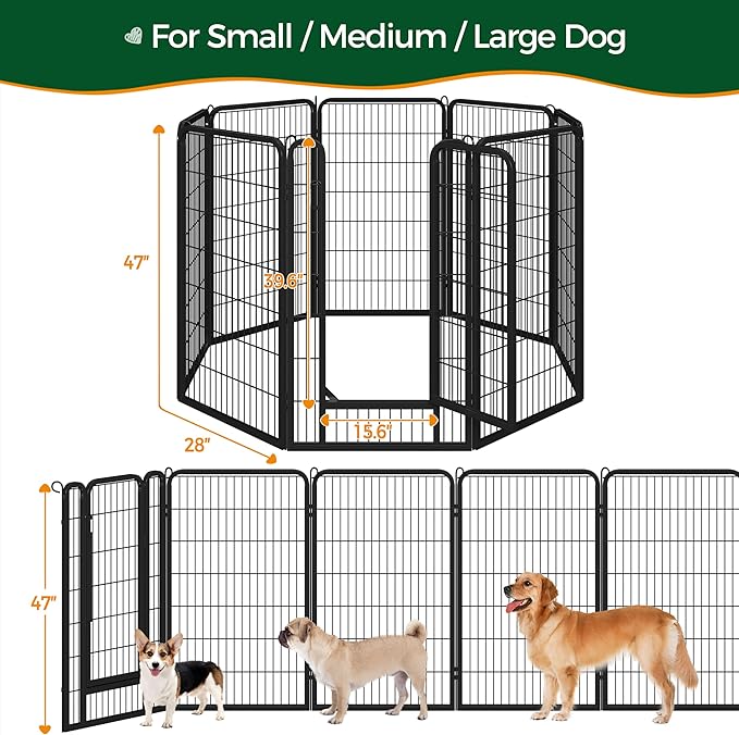 Yaheetech Dog Playpen Outdoor, 47 inch 8 Panels Dog Pen Indoor Heavy Duty Puppy Exercise Pen Metal Pet Fence for RV Camping/Yard/Garden