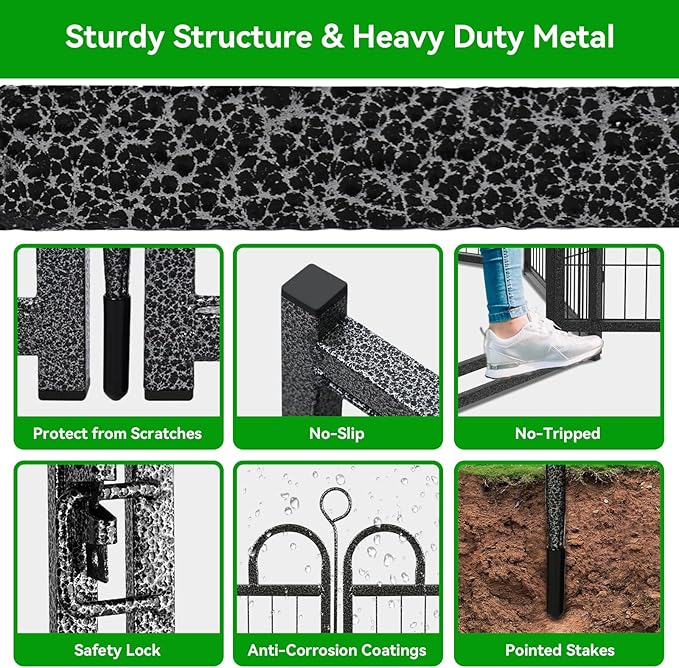 Puppy Playpen 6 Panels Small Dog Fence Outdoor Indoor Use 24" Height Anti-Rust with Doors Portable Dog Play Pen for RV Camping Yard, Total 11FT, 10 Sq.ft, Snowy Black