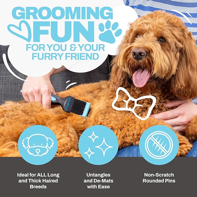Doodle Brush for Dogs – Dog Brush for Doodle, Goldendoodle, Bernedoodle, Poodles – Flexible Head Dog Detangler for Dematting - Brushes for Doodles - Slicker Brushes for Grooming - Single Head