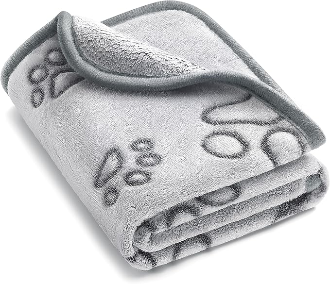 UTTPLL Stuffed-Premium-Dog-Blankets-Flannel Pet Printed Throw Soft Fluffy Fleece Cat Blanket Washable Sleep Mat Kitten Supplies Grey Cute Paw Small