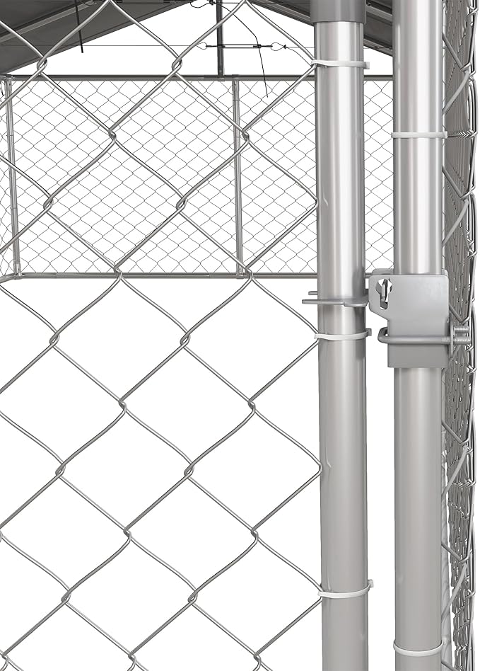PawHut Large Dog Kennel Outside, Heavy Duty Dog Cage with Waterproof Cover, Outdoor Fence Dog Run with Galvanized Chain Link, Secure Lock, 19.7' x 7.5' x 4.9'