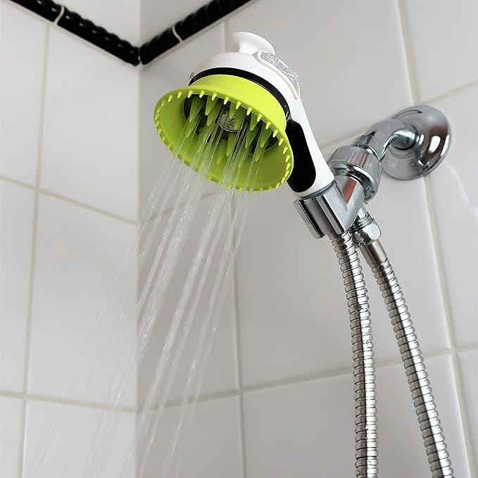 WD Handheld Shower Brush with On/Off Switch | Shield Water While Brushing and Washing Simultaneously | Dog Washing Shower Attachment