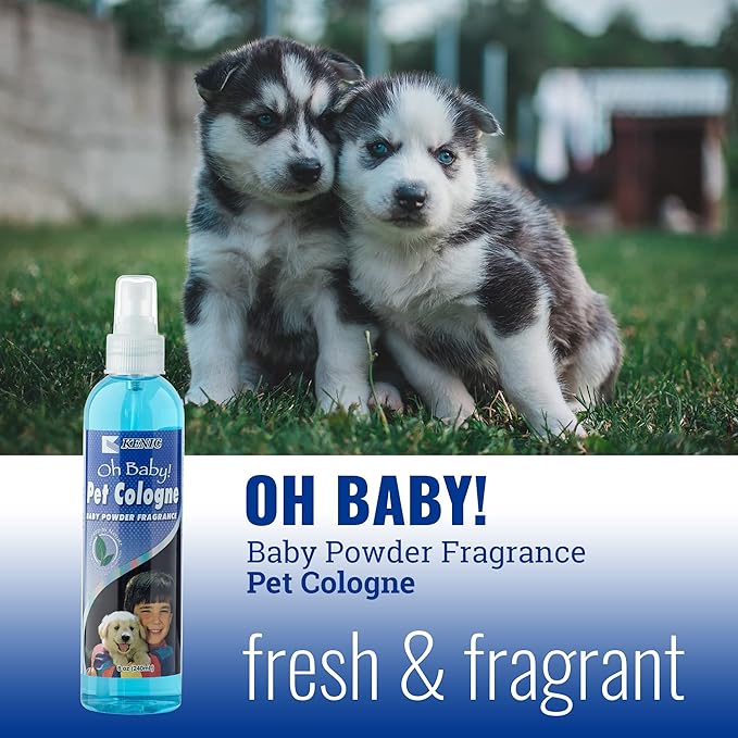 Kenic Oh Baby Pet Cologne – Long-Lasting Baby Powder Scented Dog & Cat Deodorizing Spray – Odor Neutralizing & Coat Refreshing – Made in the USA – 8 oz