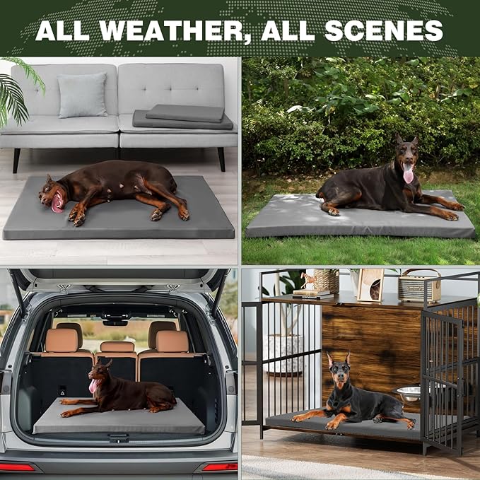 Durable Outdoor Waterproof Dog Bed up to 90 lbs Extra Large Dogs Chew Resistance Dog Crate Mat Washable Cover