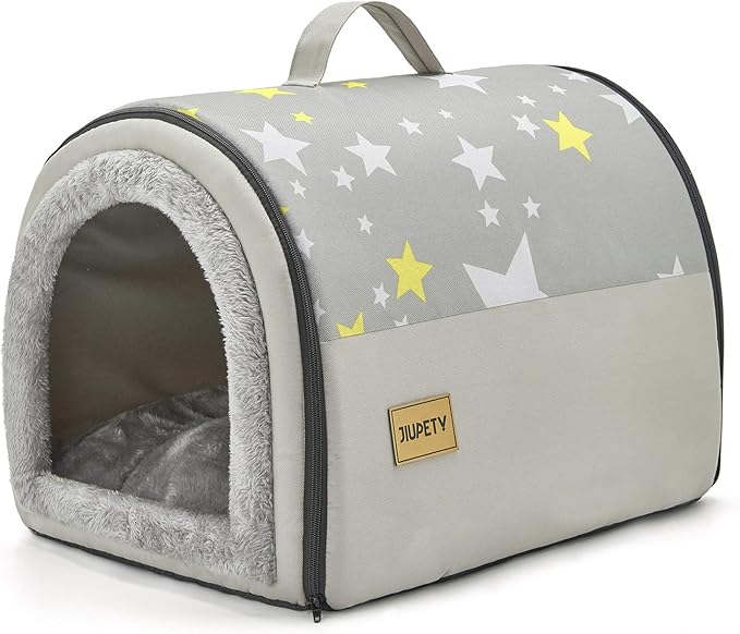 Jiupety Indoor Dog House, 2 in 1 Portable Foldable House Bed with Cover, Pet Tent & Cave Bed for Cats and Small Dogs, M(18"×14"×13"), Up to 11 Lb, Grey