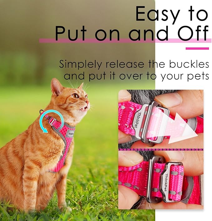 ThinkPet Reflective Breathable Soft Air Mesh No Pull Puppy Choke Free Over Head Vest Harness for Puppy Small Medium Dogs and Cats Rose Red XX-Small