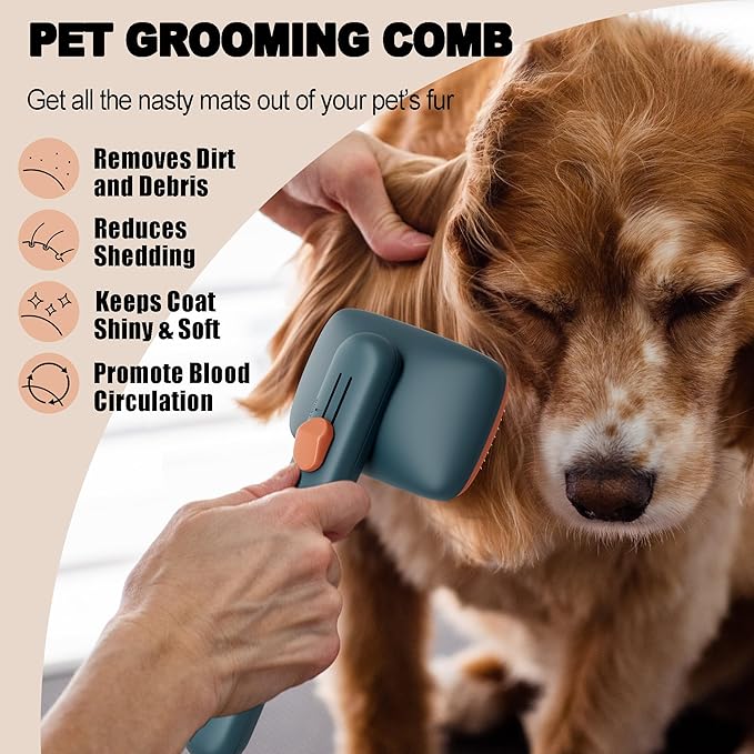 Deshedding Brush for Dogs and Cats - Adjustable 2-Level Bristles, Skin-friendly Design With Release Button for Long and Short Hair