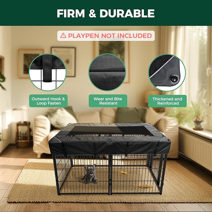 FXW Mesh Top Cover Specialized for FXW Dog Playpen (Not Suitable for Other Brands), Fits for FXW 32"/40"/45" H 6 Panels Homeplus/Rollick/Instant Dog Playpen│Patent Pending (Playpen not Included)