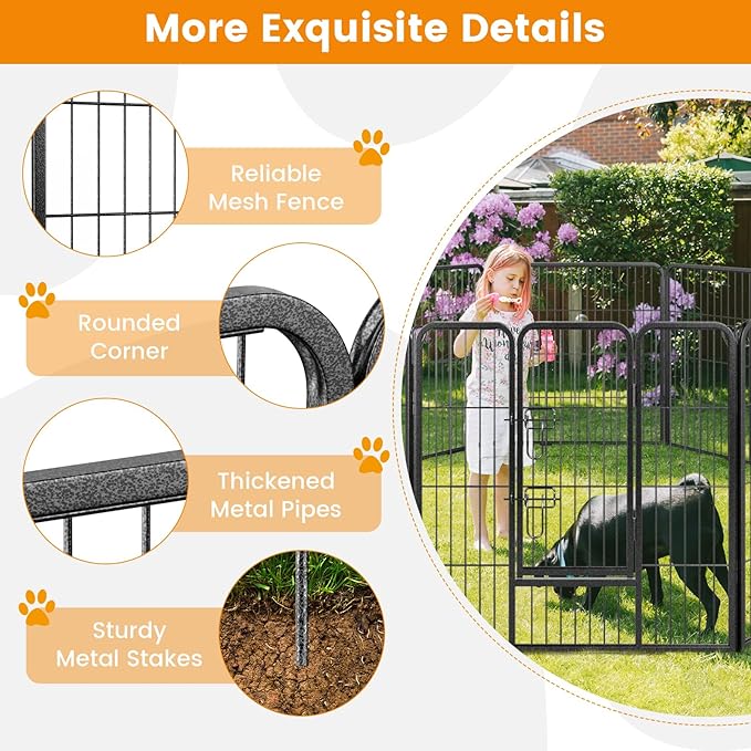 Giantex Dog Playpen Outdoor 32" H - 16 Panels Metal Pet Fence for Medium Dogs, 41ft Total Length, Heavy Duty Dog Pen Exercise Fence with Door, Portable Dog Fence Outdoor for Yard Garden RV Camping