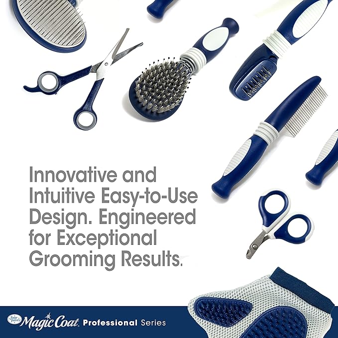 Four Paws Magic Coat Professional Series Grooming Brush for Dogs & Cats, Reduces Shedding, Stimulates Coat's Natural Oils, Ergonomic Design, Ideal for Medium, Long, Curly, and Wiry Coats